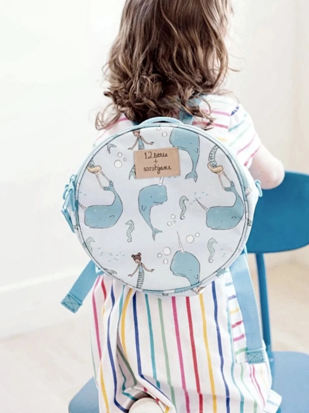 12 Little by Sarah Jane Round Whale Backpack - Light Blue